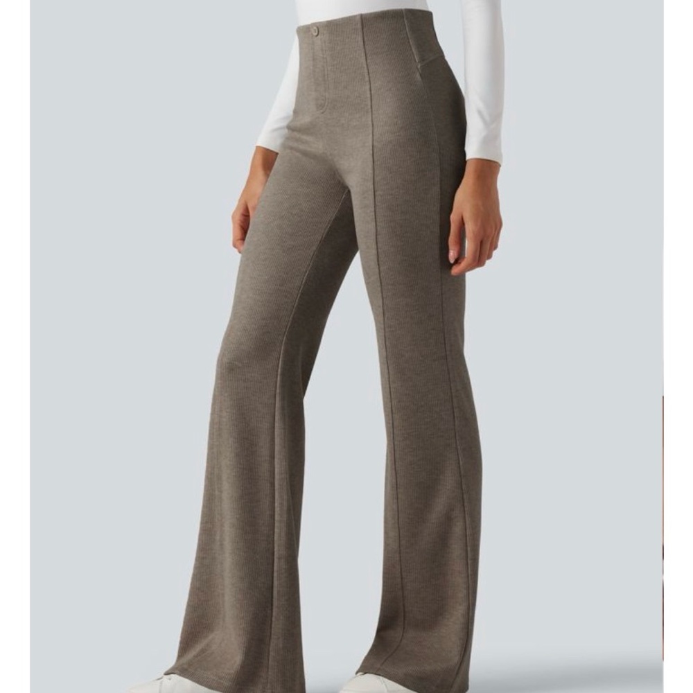 NWT | High-Waist Flared Knit Pants - Taupe - Picture 3 of 8